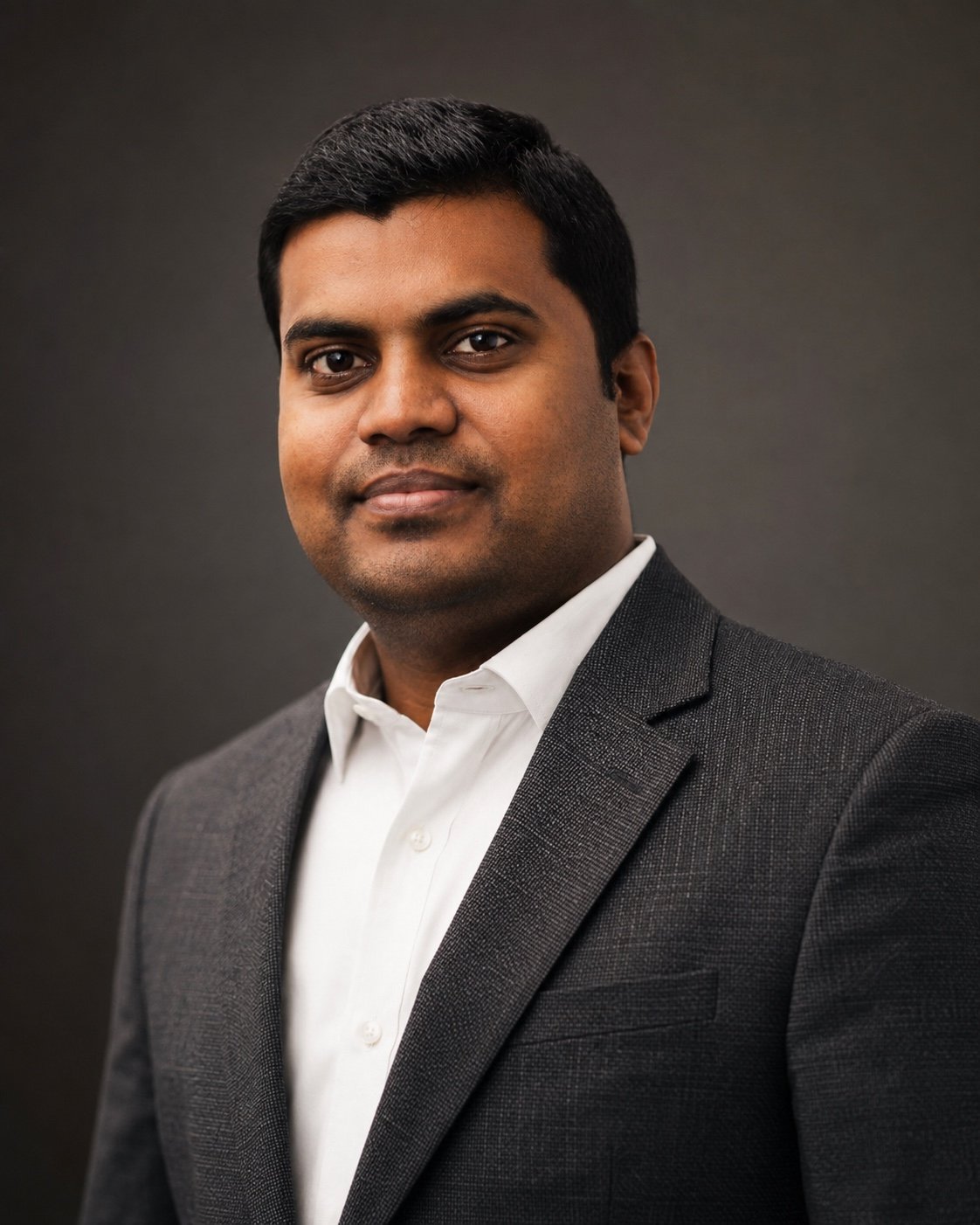 Kashinath, Founder of 5 Elements Realty, on the land at Urban Nest in morning light