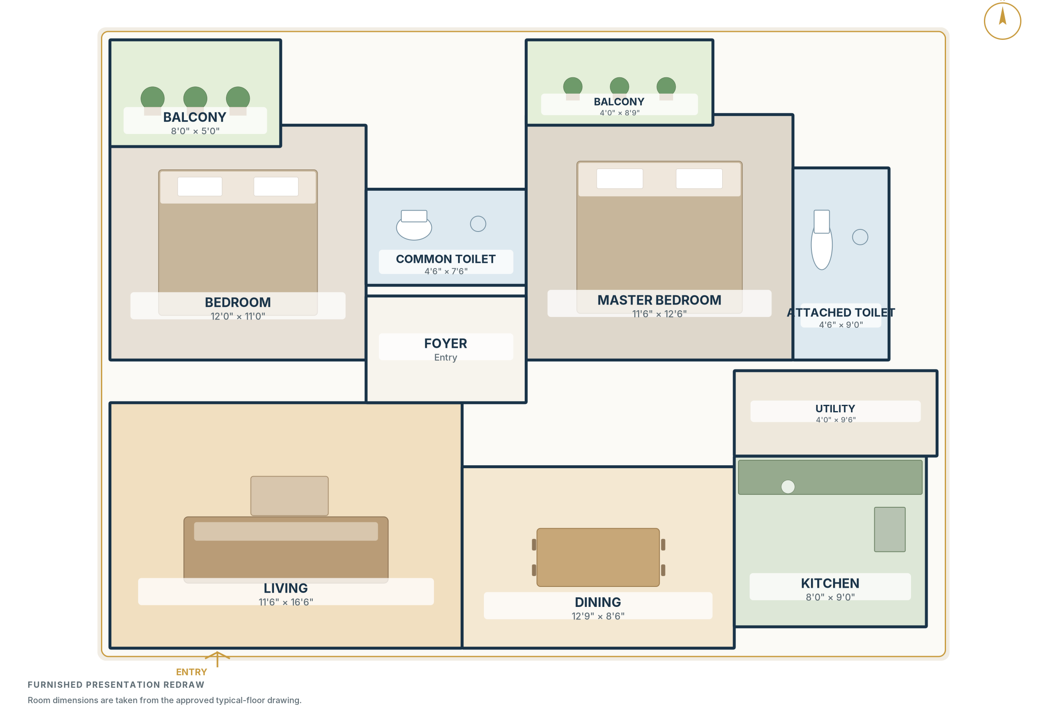 Urban Nest 2 BHK apartment floor plan, Mysore Road