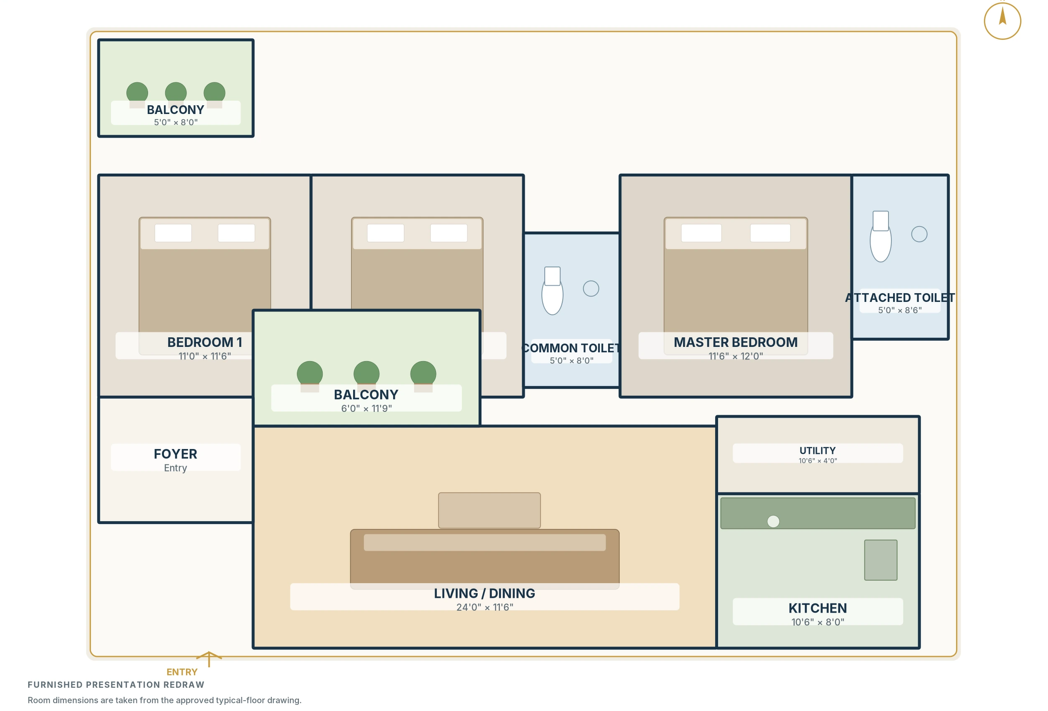 Urban Nest 3 BHK apartment floor plan, Kengeri